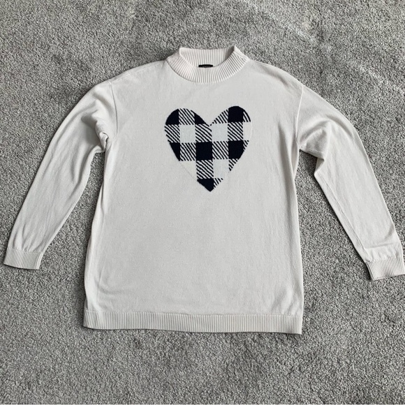 Talbots off white navy heart pattern women’s sweater - Picture 1 of 8